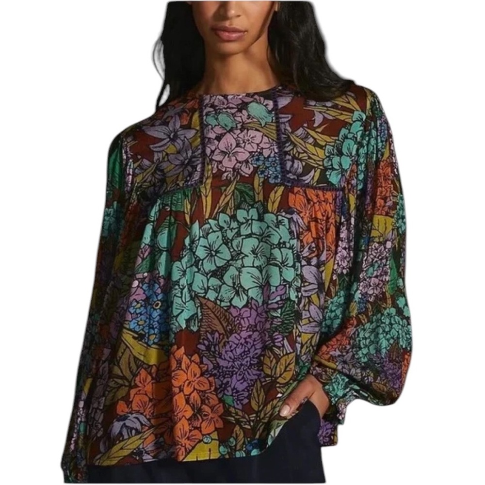 Anthropologie x Bl^nk Miranda Floral Print Peasant Blouse - S